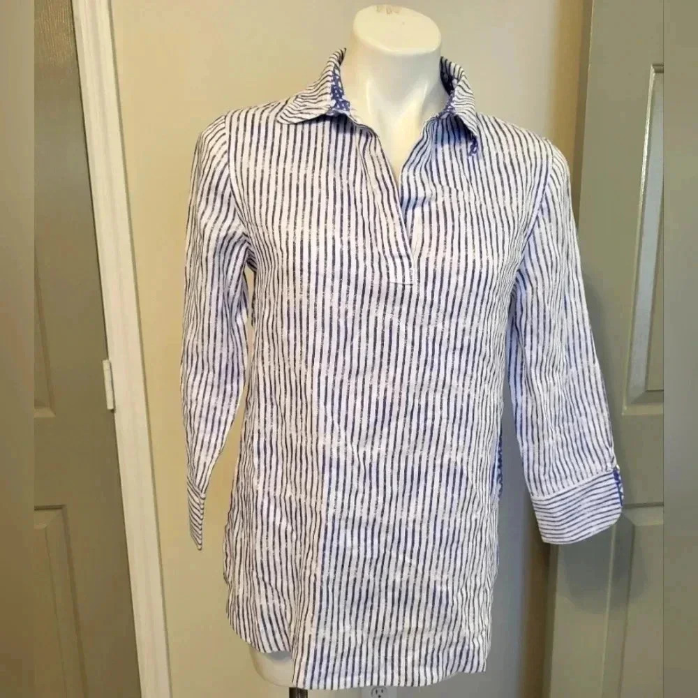 Vineyard Vines 100% Linen Stripe Print Mix Lucaya Tunic Top(XS)